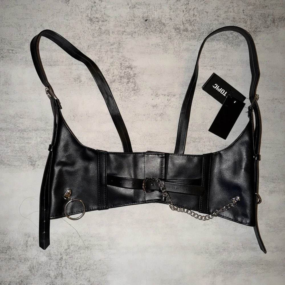 NEW Hot Topic Women's Under Bust Harness Corset Black Size S Faux‎ Leather